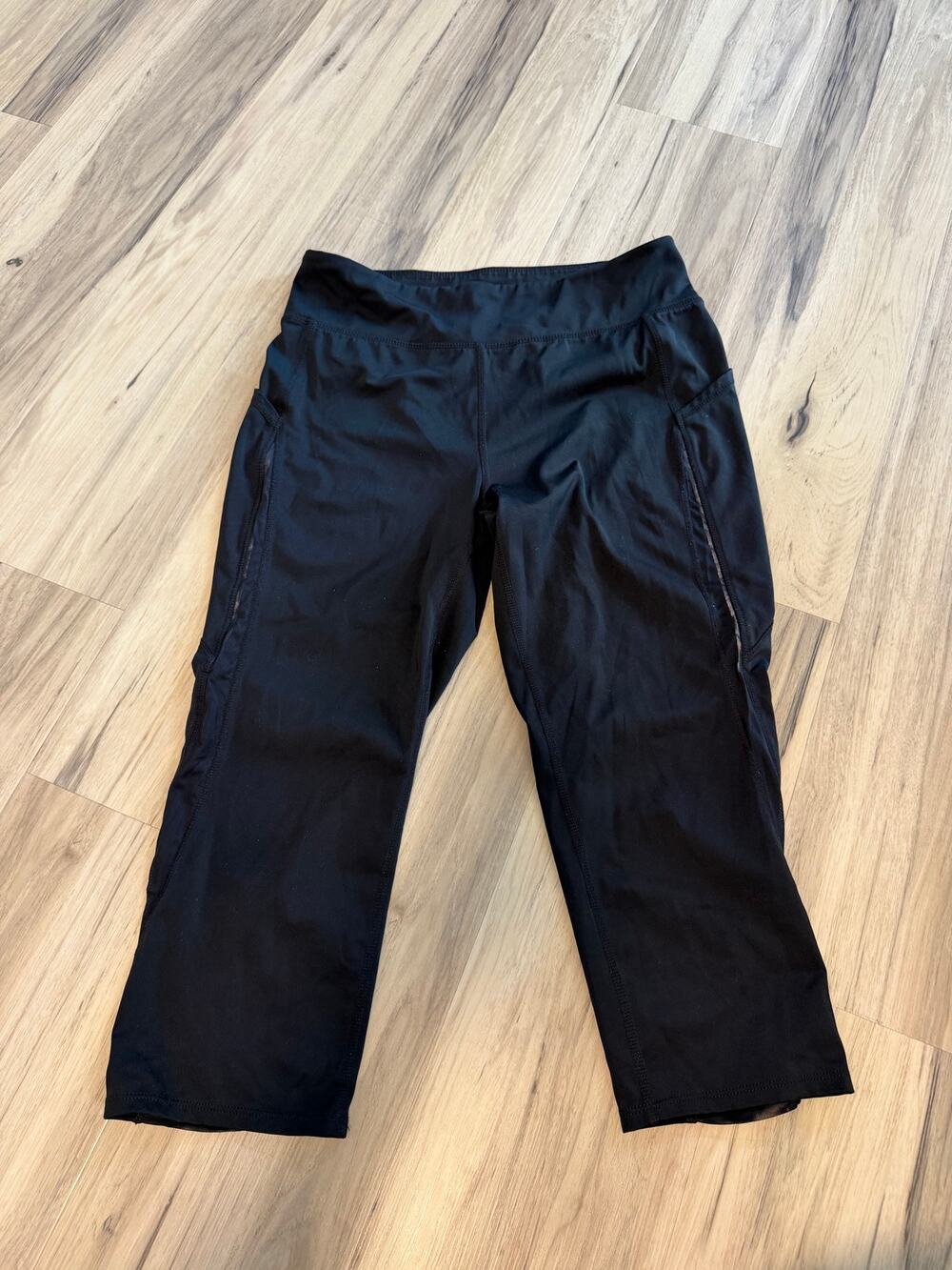 Women's Size XL Tangerine Black Cropped Leggings Workout Pants with Pockets